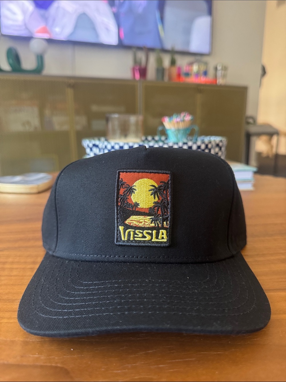 VISSLA Black 5-Panel Cap with Sunset Patch
